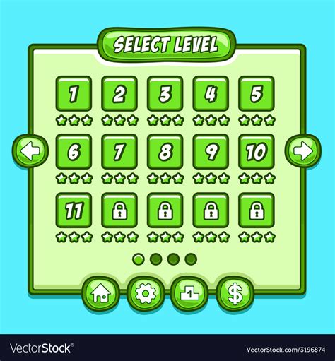 Green Game Level Select Icons Buttons Royalty Free Vector