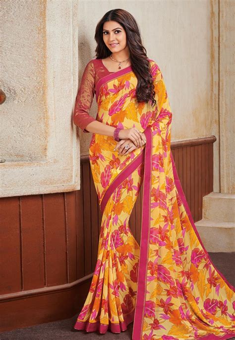 Light Yellow Georgette Saree With Blouse 154484 Georgette Sarees