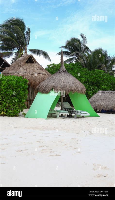 Thatched Beach Huts At A 5 Star Luxury Hotel Riviera Maya Cancun