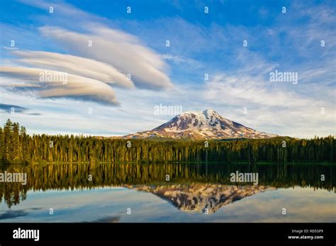 Mount Adams From Takhlakh Lake With Lenticular Clouds In Sky Ford