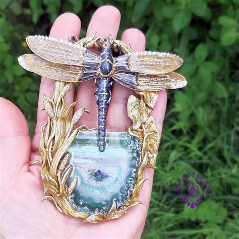 Dragonfly Druzy Necklace Dragonfly Art Nouveau Necklace Etsy