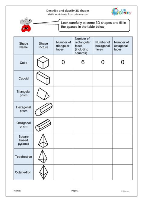 3d Shapes And Their Properties Worksheet Worksheets For Kindergarten