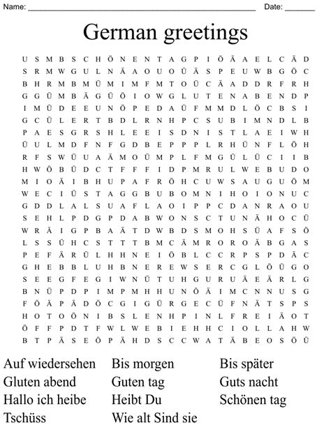 German Basics Word Search Photos