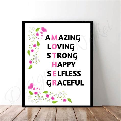 Mother Quote Mother Acronym Instant Digital Download Wall Etsy