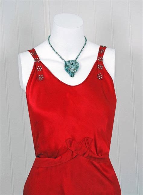 1930 s seductive bias cut red rhinestone satin hourglass gown at 1stdibs 1930s red dress red
