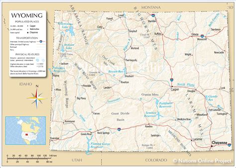 Карта Вайоминга с городами подробная карта штата Вайоминг США скачать