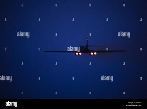 Us Air Force Lancer B 1 Bomber Afterburner Takeoff At Night Stock