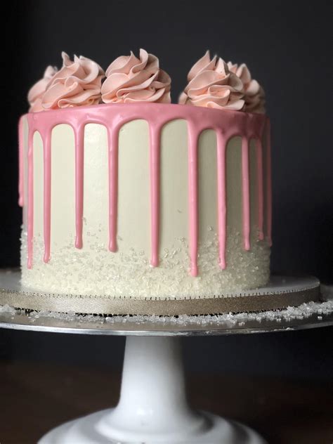 Homemade Vanilla Cake With Pink Chocolate Drip Rfood