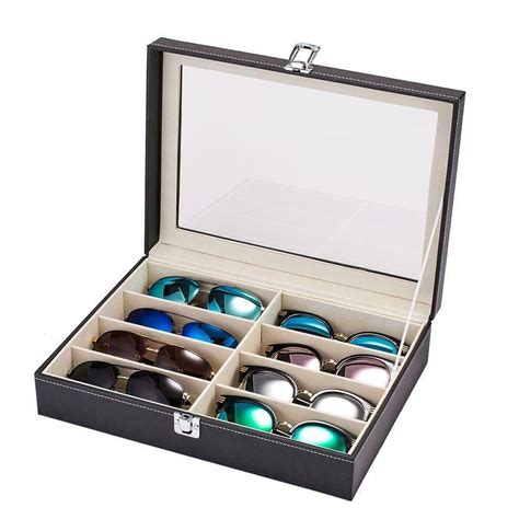 Leather Sunglasses Organizer Eyeglasses Eyewear Display Case Storage