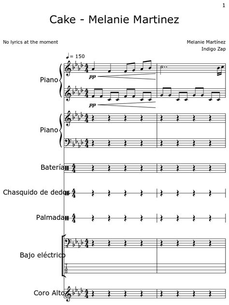cake melanie martinez sheet music for piano drum set finger snap hand clap electric bass
