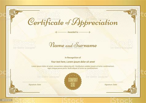 The entire layout has already been prepared for you. Certificate Of Appreciation Template With Vintage Gold Border Stock Illustration - Download ...