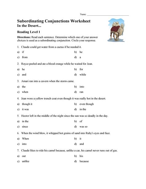 Subordinating And Coordinating Conjunctions Worksheet