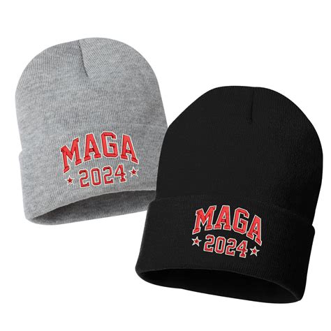 Maga 2024 Embroidered Cuffed Beanie Hat Stickerdad And Shirtmama