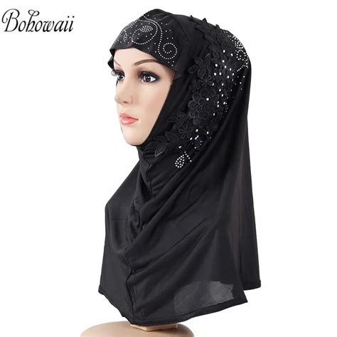 bohowaii turban muslim islam scarves for womens solid color fashion lace hijab scarf arabic