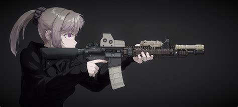 Women Girls With Guns Minimalism Texture Anime Anime