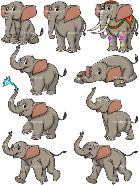 Elephant Vector Collection Cartoon Clipart Friendlystock