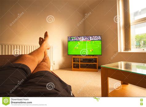 Watching Football On Tv Stock Photo Image Of Game Goal