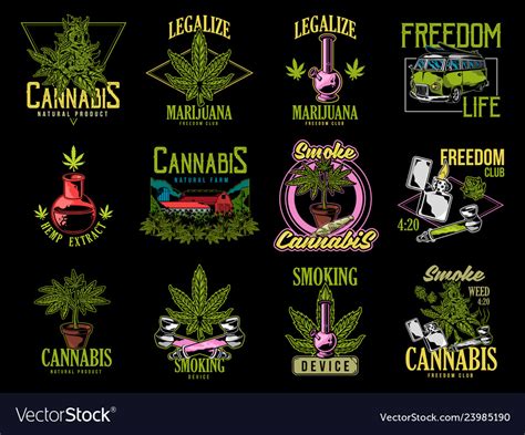 Print Set Cannabis Design Royalty Free Vector Image