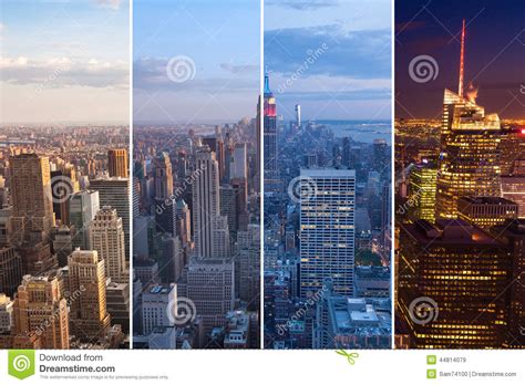 Montage Of Manhattan Skyline Night To Day New York Usa
