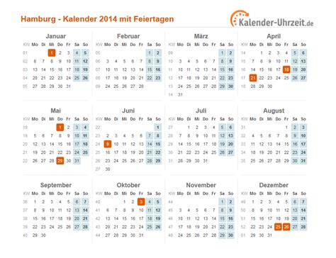 Feiertage 2014 Hamburg Kalender
