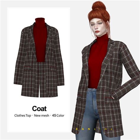 Sims 4 Cc Custom Content Clothing Plaid Coat Sims