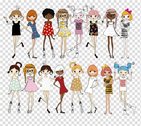 Girls Wearing Assorted Clothes Illustration Fashion Illustration