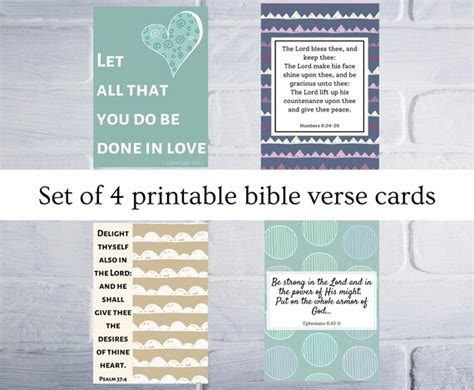 Printable Bible Verse Greetings Cards Set Of 4 Scripture Etsy