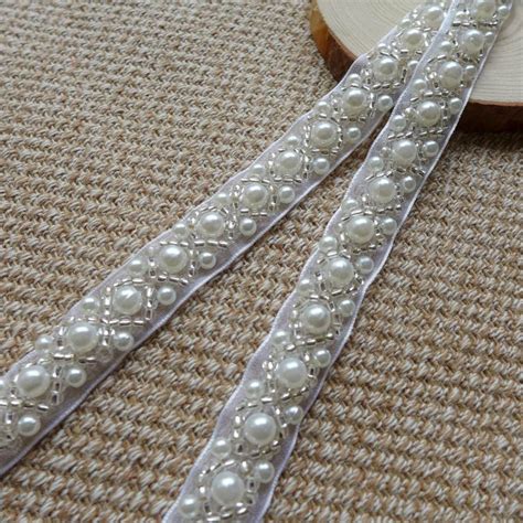 Beaded Lace Trim Ivory Pearl Beaded Trim 36 Long 15 Etsy