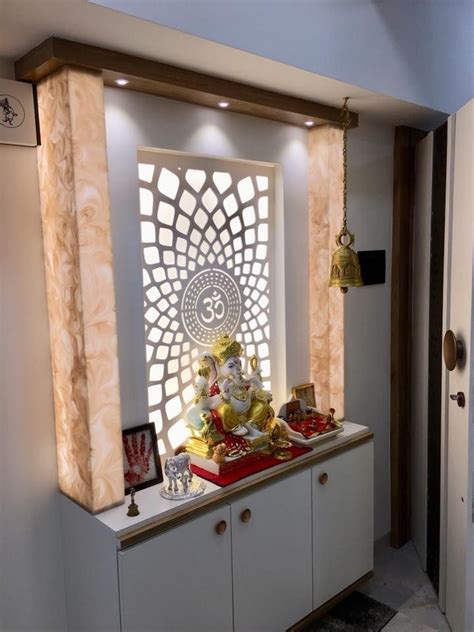 Pooja Room Pooja Room With Idol Of Ganesha On Pedestal White