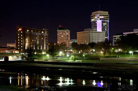 Wichita Skyline And Arkansas River At Night