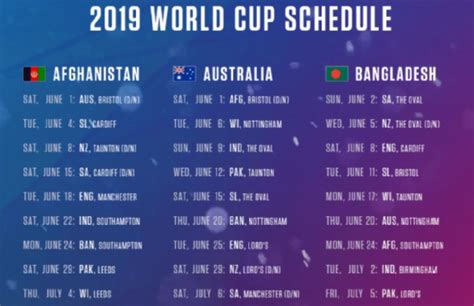 Icc Cricket World Cup 2019 Schedule Time Table Fixtures Cricdewaane