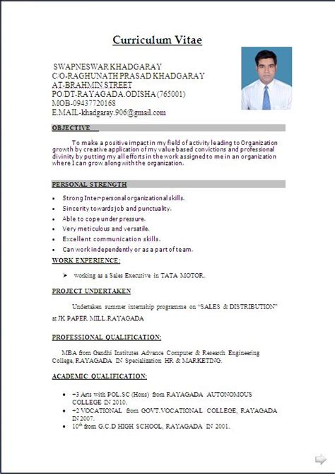 Curriculum vitae format pdf bangladesh cover letter resume resume. Resume Sample in Word Document: MBA(Marketing & Sales ...