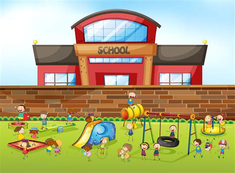 School Building And Playground 361747 Download Free Vectors Clipart
