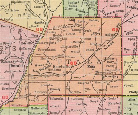 Attala County Mississippi 1911 Map Rand Mcnally Kosciusko Ethel