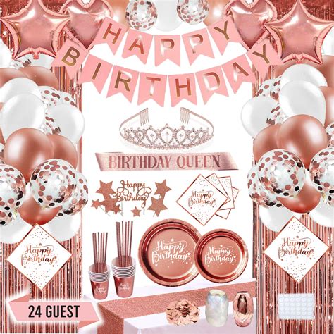 Rose Gold Birthday Party Decorations Rose Gold Party Decorations Set For Girls Or Women Happy