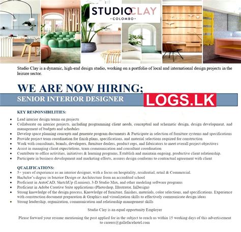 Senior Interior Designer Job Vacancy At Studio Clay Colombo