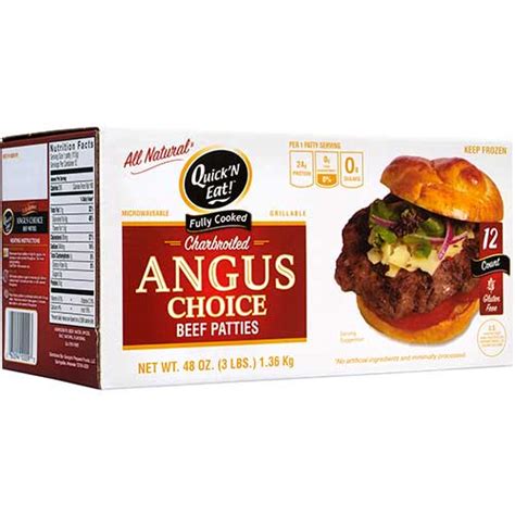 Quick N Eat Fully Cooked Angus Choice Beef Patties 12 CT WB Mason