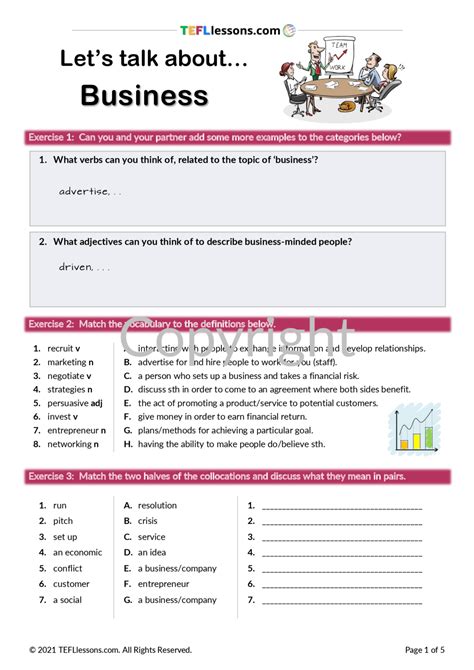 Business Vocabulary Lesson Esl Worksheets