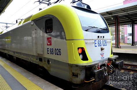 Turkish Railways Electric Locomotive Parked At Pendik Station Istanbul