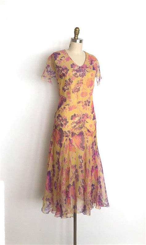 Vintage 1920s Dress 20s Floral Chiffon Dress Etsy Canada Floral