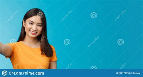 Close Up Attractive Friendly Modern Vietnamese Girl Extend Hand Taking