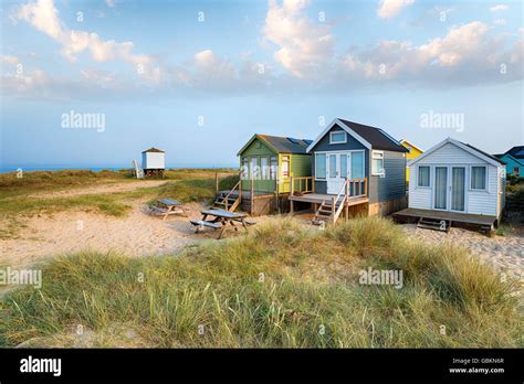 Beach Huts In Sand Dunes On Mudeford Spit Near Christchurch On The