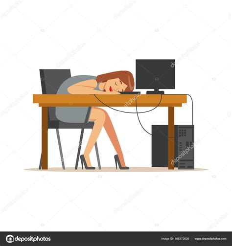 Tired Businesswoman Sleeping At Workplace On Laptop Keyboard Exhausted