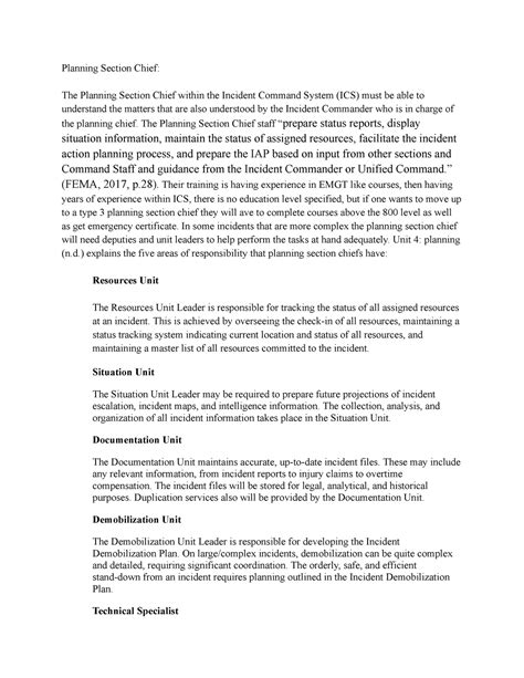 EMGT 400 - Discussion - Planning Section Chief: The Planning Section