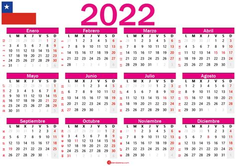 Calendario 2022 Chilie Con Días Festivos Para Imprimir