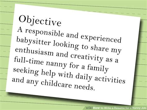 Maybe you would like to learn more about one of these? How to Write a Resume for a Nanny Job: 10 Steps (with Pictures)