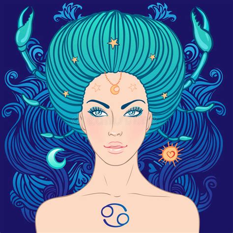 Illustration Of Cancer Zodiac Sign As A Beautiful Girl Stock