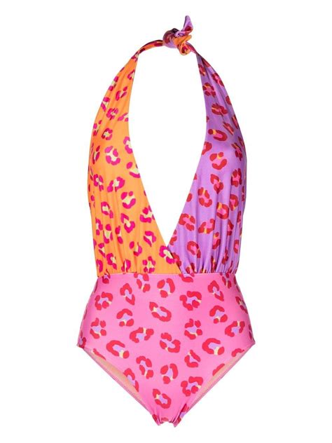 Farm Rio Leopard Print Halterneck Swimsuit Farfetch