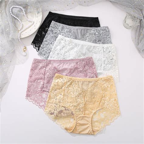 buy finetoo m 3xl high waist panties plus size lace underwear women sexy lace briefs ladies mesh