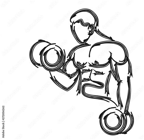Muscular Man Workout With Barbell Sport And Activity Line Art Drawing